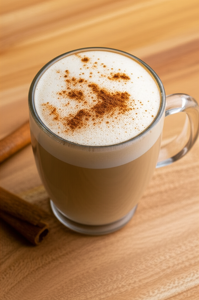 Warm vanilla protein latte in a coffee cup