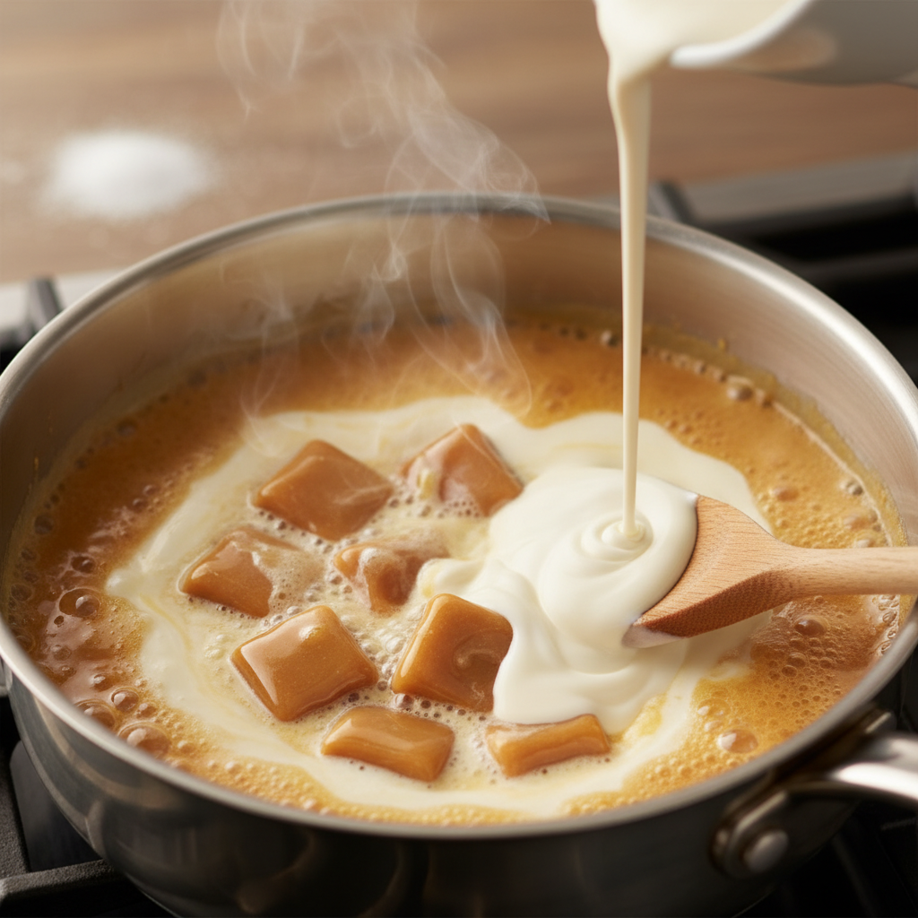 Melting caramel for caramel swirl