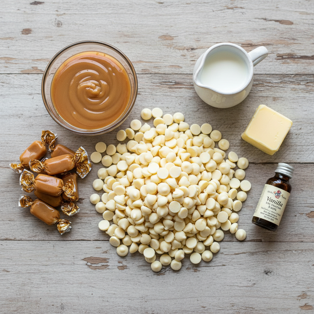 Ingredients for White Chocolate Caramel Fudge