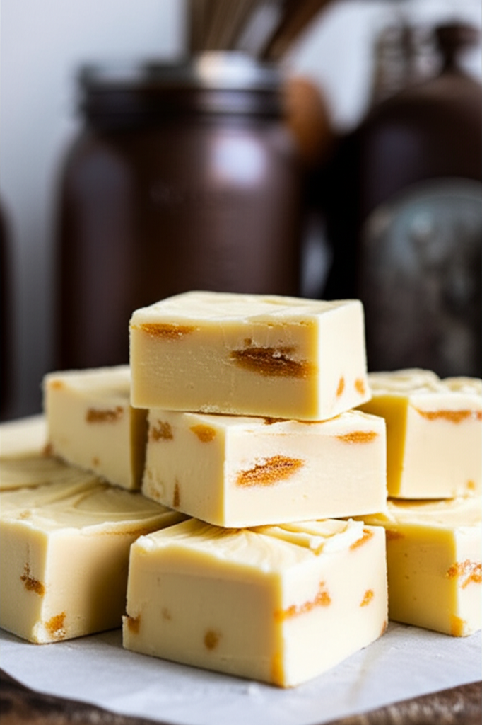 White Chocolate Caramel Fudge on serving plate