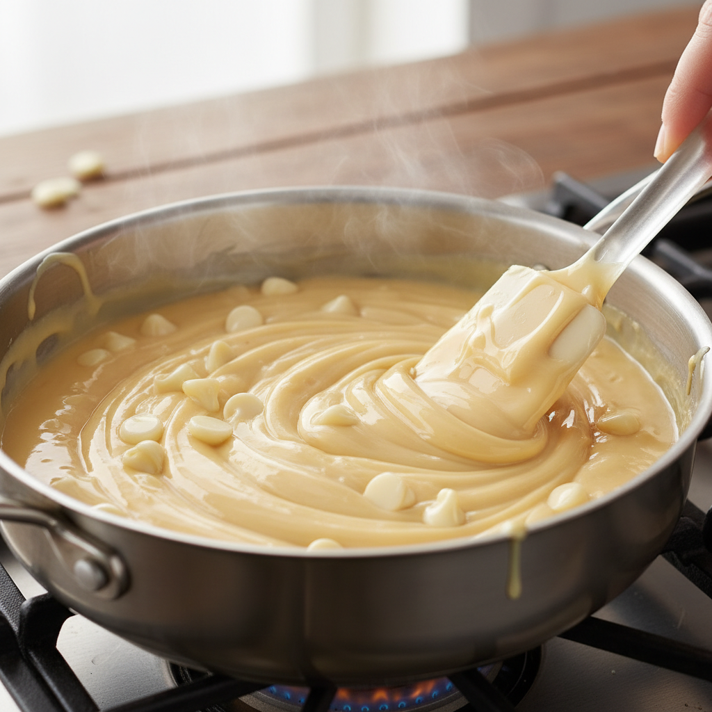 Melting white chocolate in a saucepan