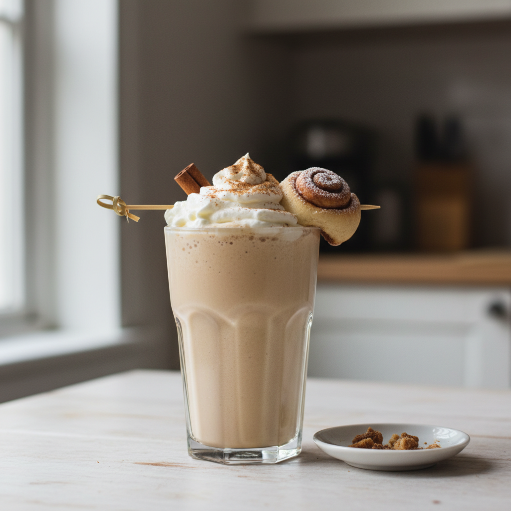 Delicious Cinnamon Roll Coffee Smoothie poured in glass