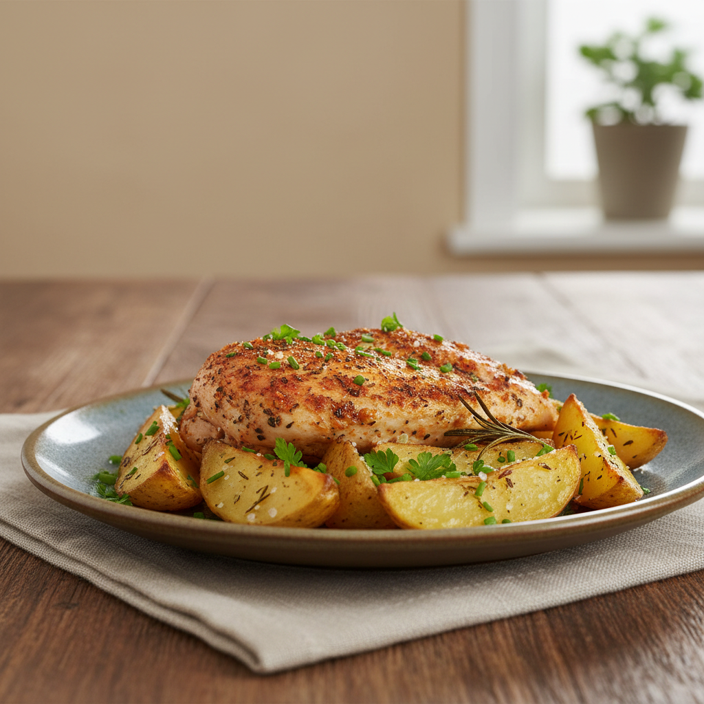 Serving Garlic-Parmesan Crockpot Chicken and Potatoes