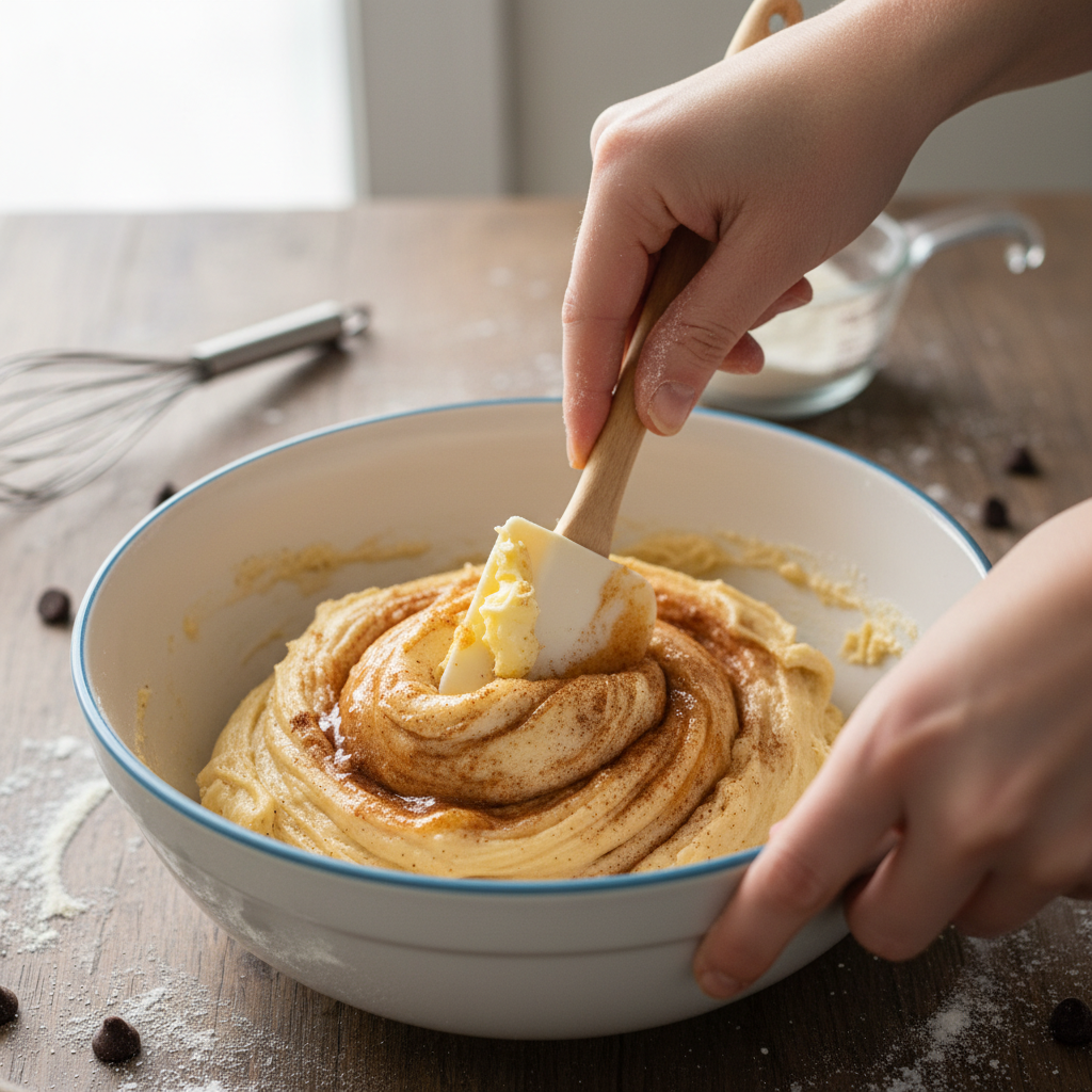 Mixing cinnamon sugar into cookie dough