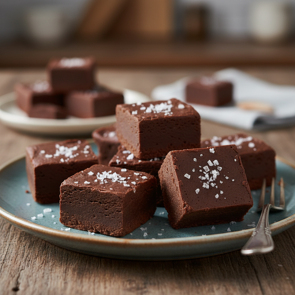 Cut squares of homemade chocolate fudge