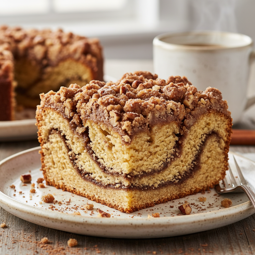 Serving Classic Cinnamon Streusel Coffee Cake