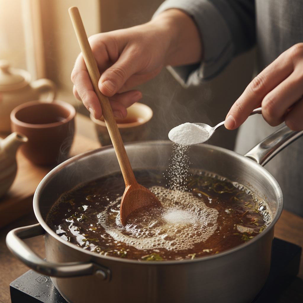 Sweet tea dissolving sugar and baking soda