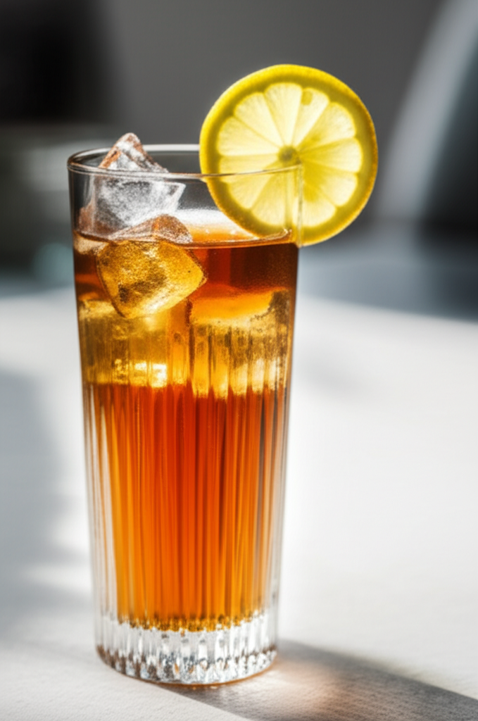 Sweet tea in a glass with ice and lemon