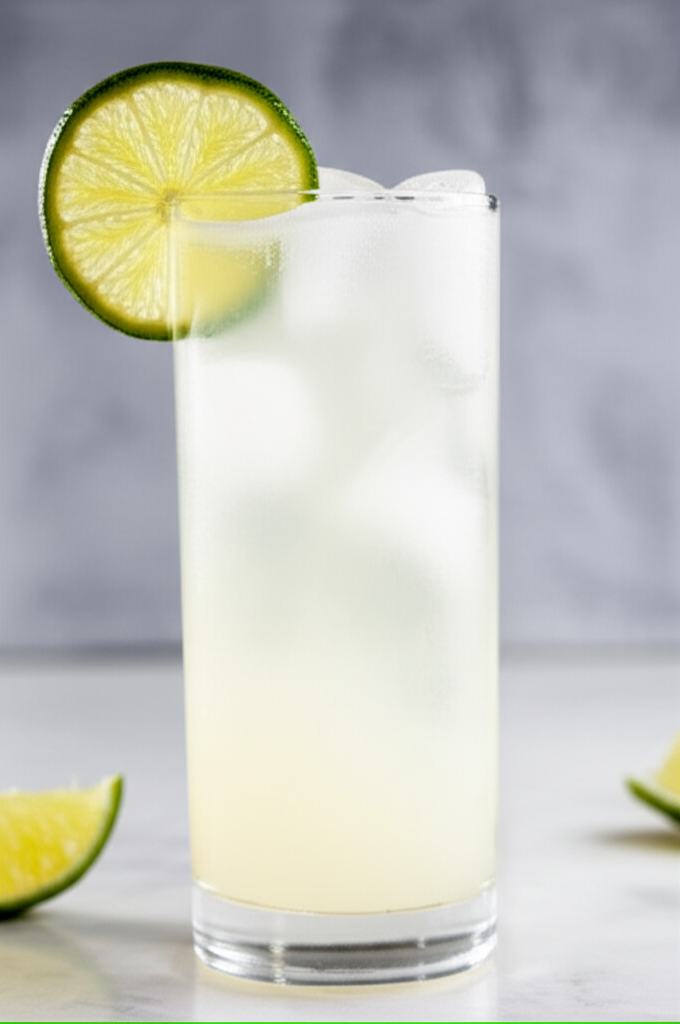 Refreshing Coconut Collins cocktail in a tall glass with lime garnish