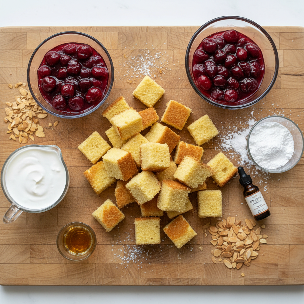 Ingredients for Cherry Almond Amaretto Trifle