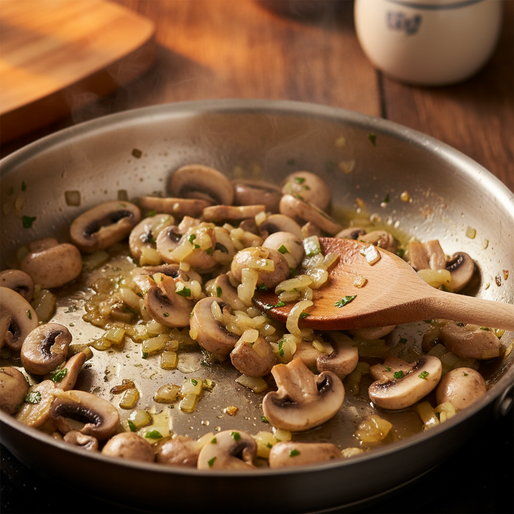 Sautéing mushrooms and onions