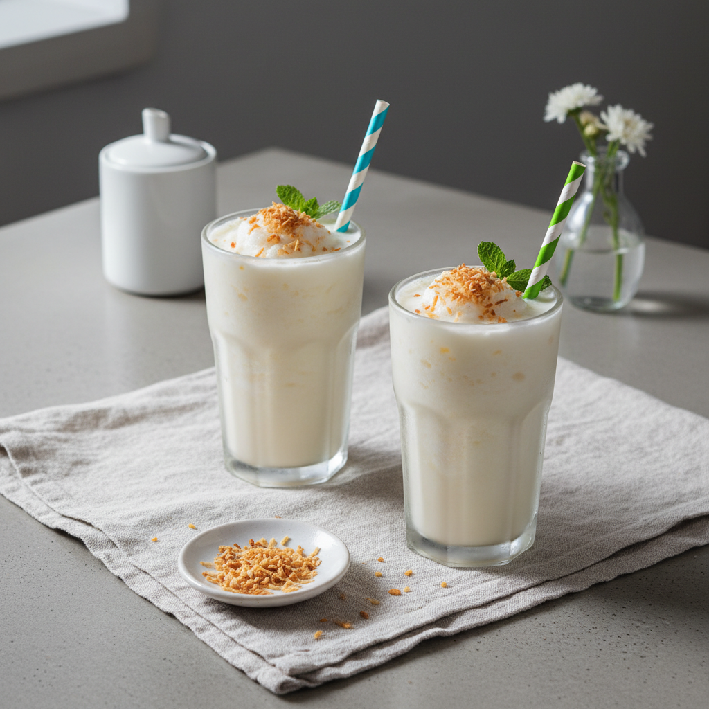 Coconut Iced Coffee Slush served alongside fresh fruit and brunch