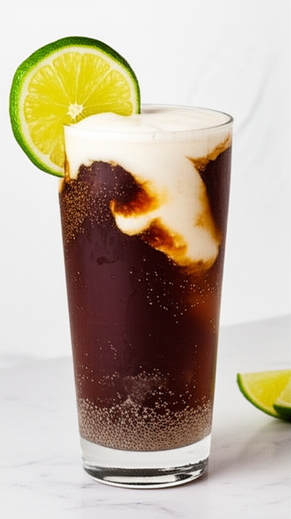 Coconut Kiss Dirty Soda drink with lime garnish