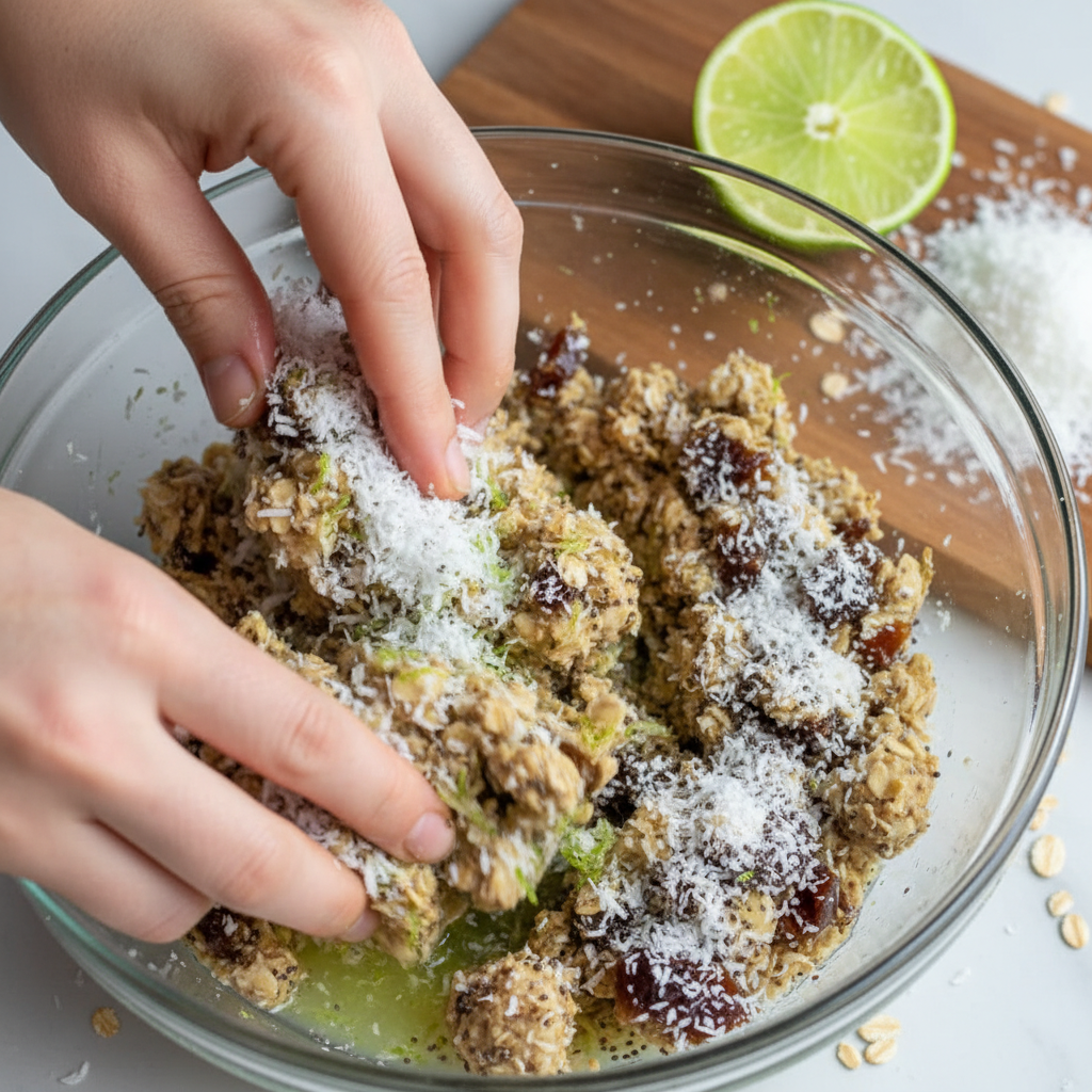 Mixing Ingredients for Coconut Lime Protein Balls