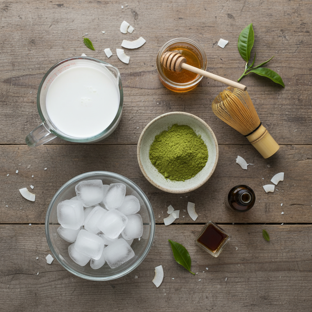 Ingredients for Coconut Matcha Frappuccino