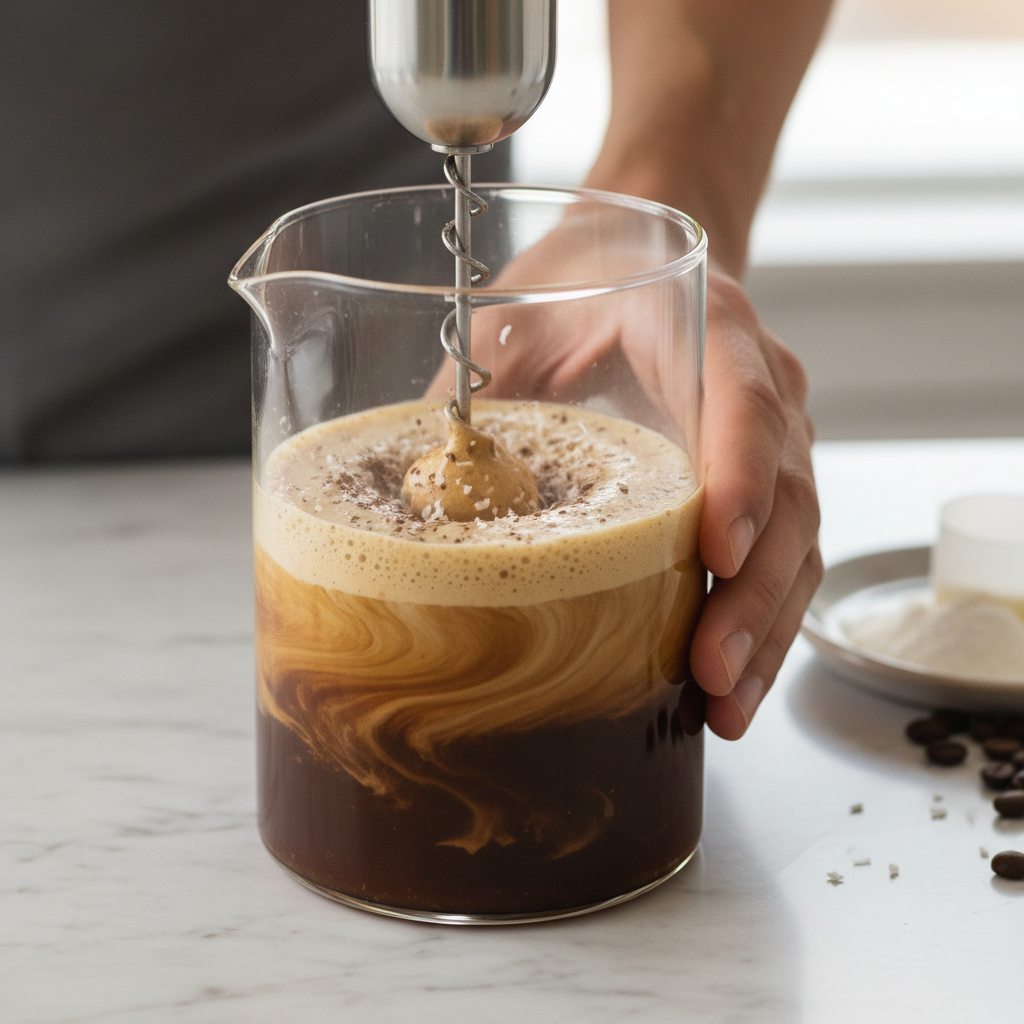 Blending Coconut Mocha Protein Coffee ingredients