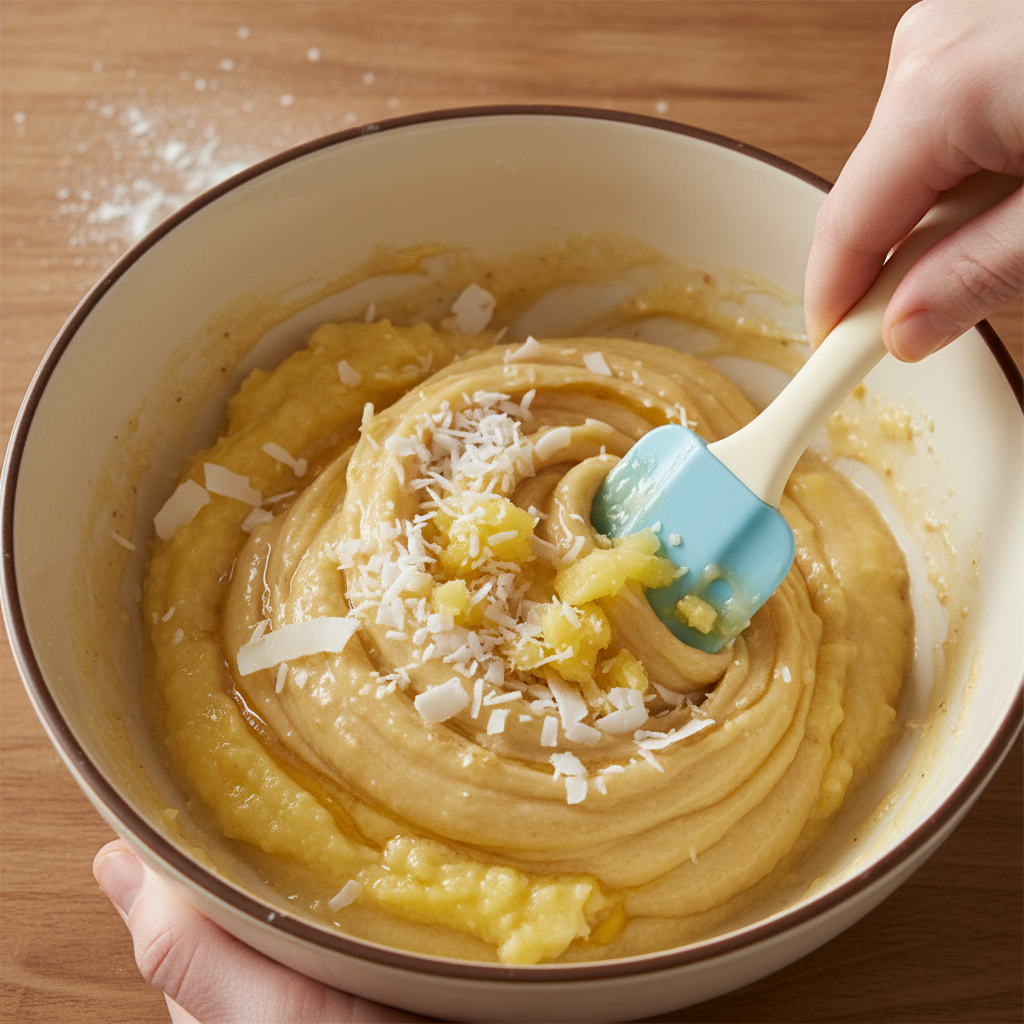 Mixing wet banana bread ingredients