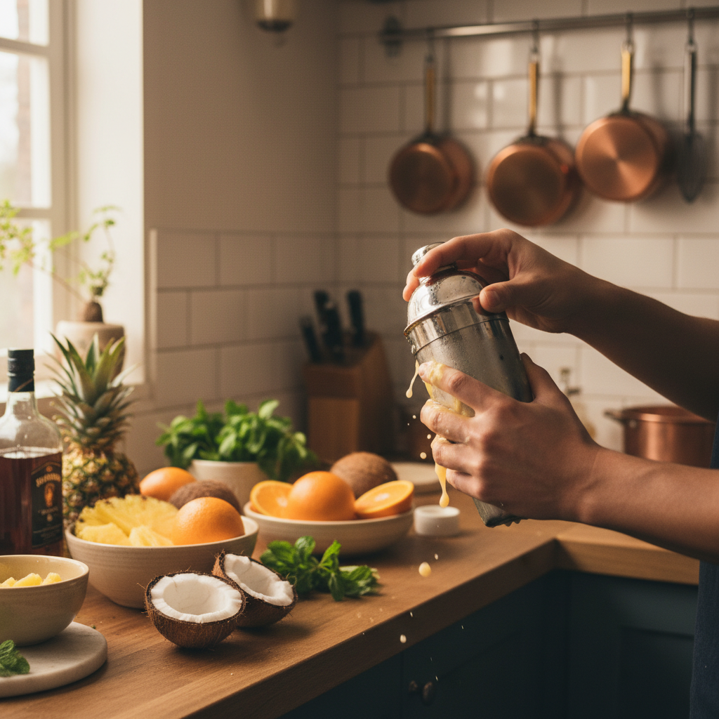 Shaking cocktail in shaker