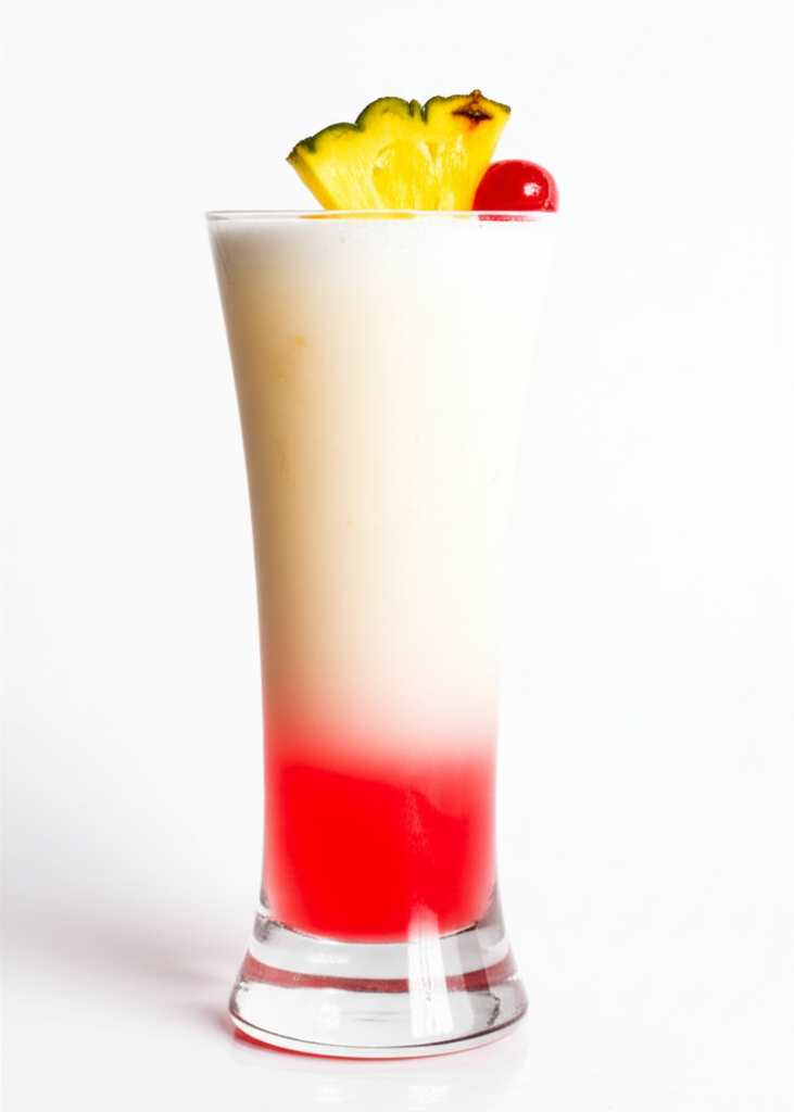 Tropical drink in glass with fruit