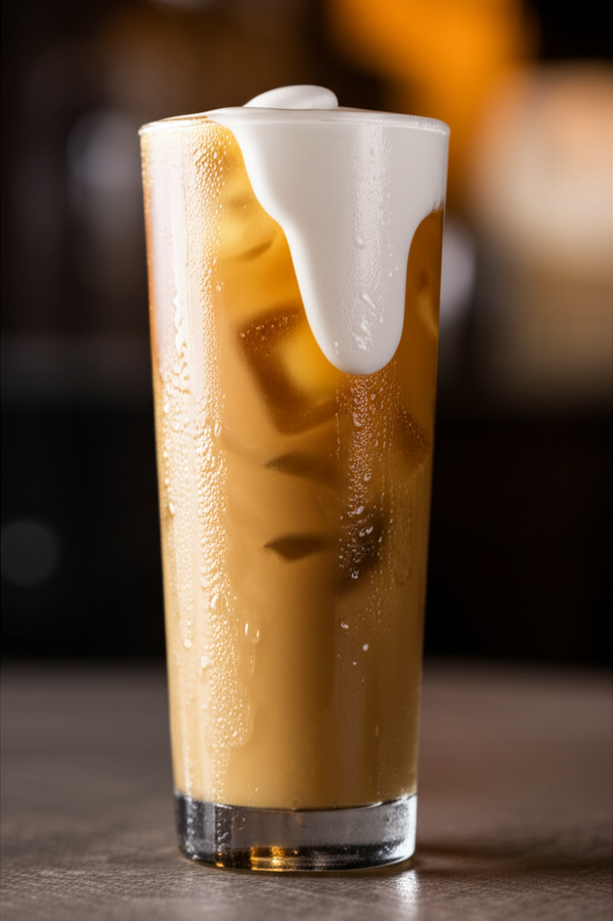 Coconut Vanilla Cold Brew glass with creamy coffee