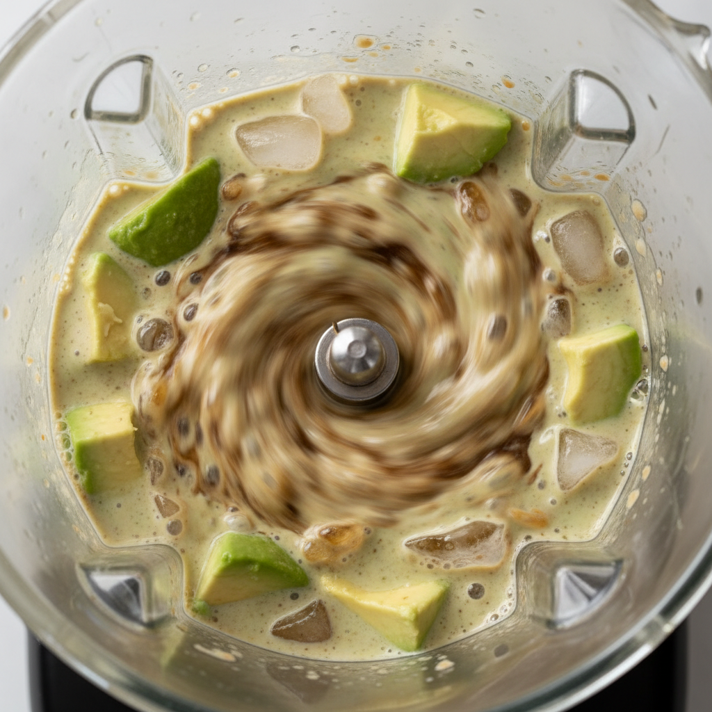 Blender mixing ingredients for smoothie