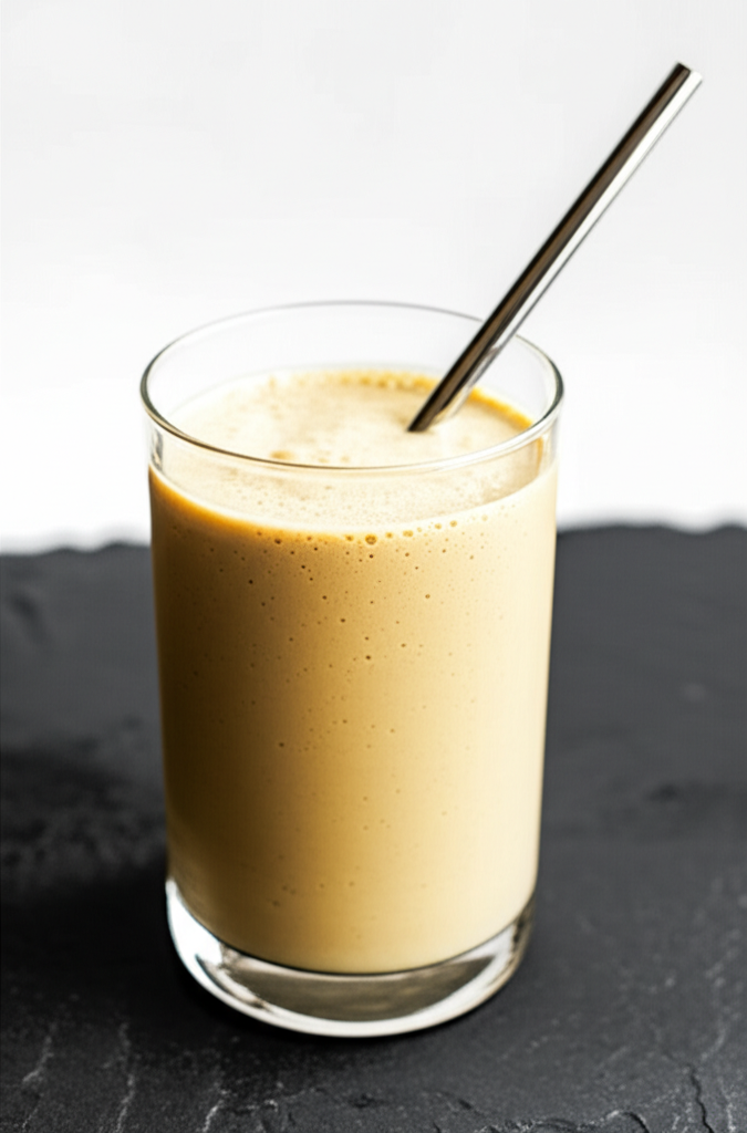 Coffee avocado smoothie in a glass with a straw
