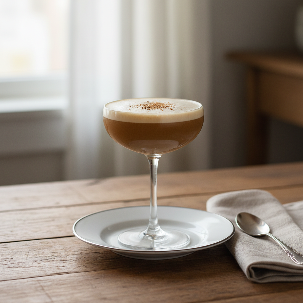 Garnished Coffee Bourbon Flip ready to serve