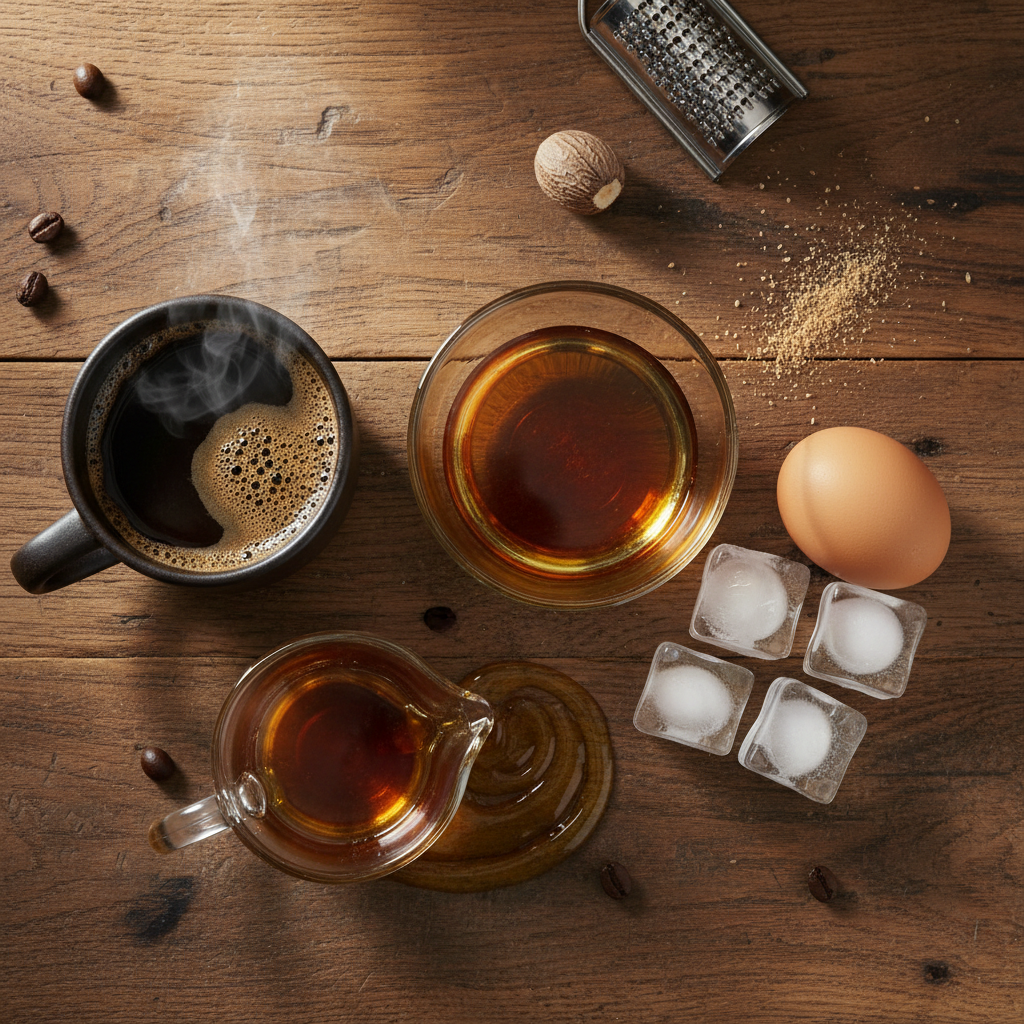 Ingredients for Coffee Bourbon Flip