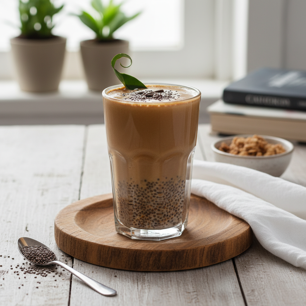 Coffee Chia Smoothie served with tips