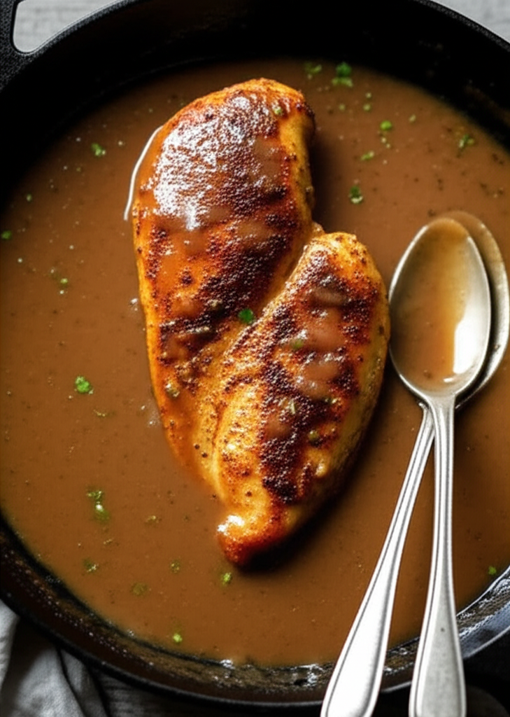 Chicken and gravy served dish
