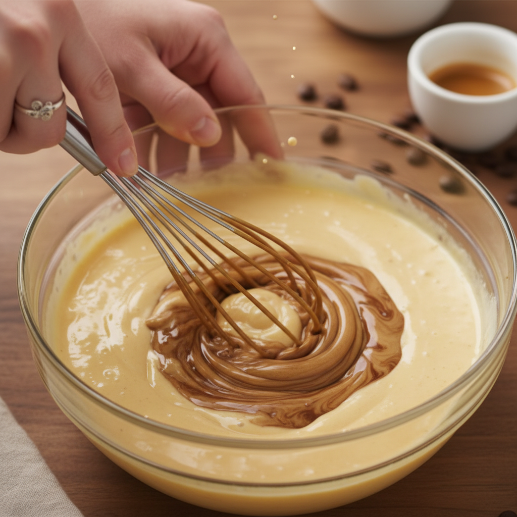 Mixing coffee with egg custard mixture