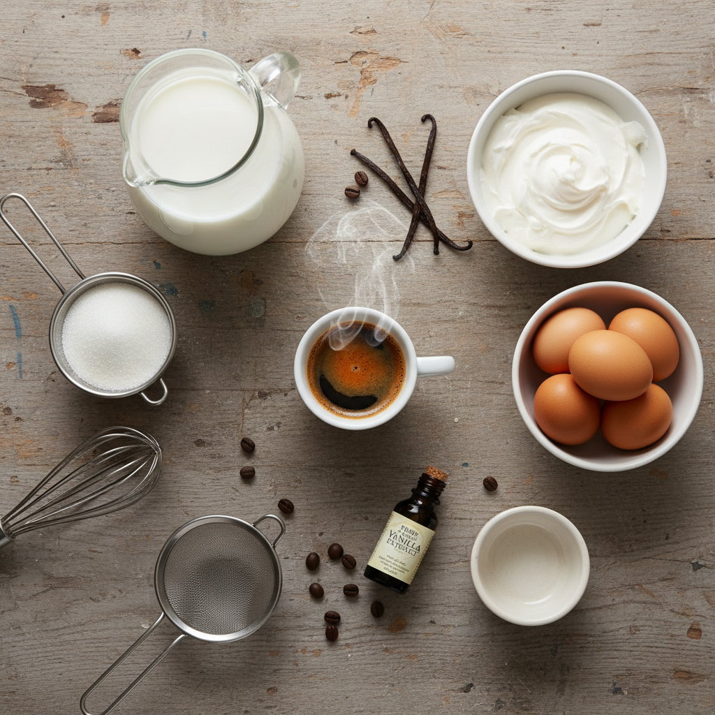 Ingredients for Coffee Crème Caramel Flan