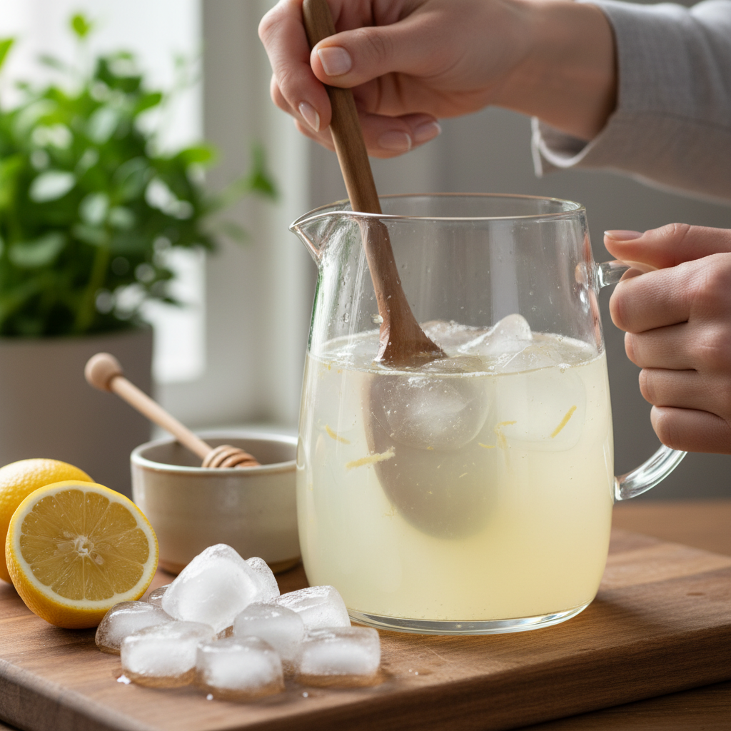 Mixing Lemonade Ingredients in Pitcher