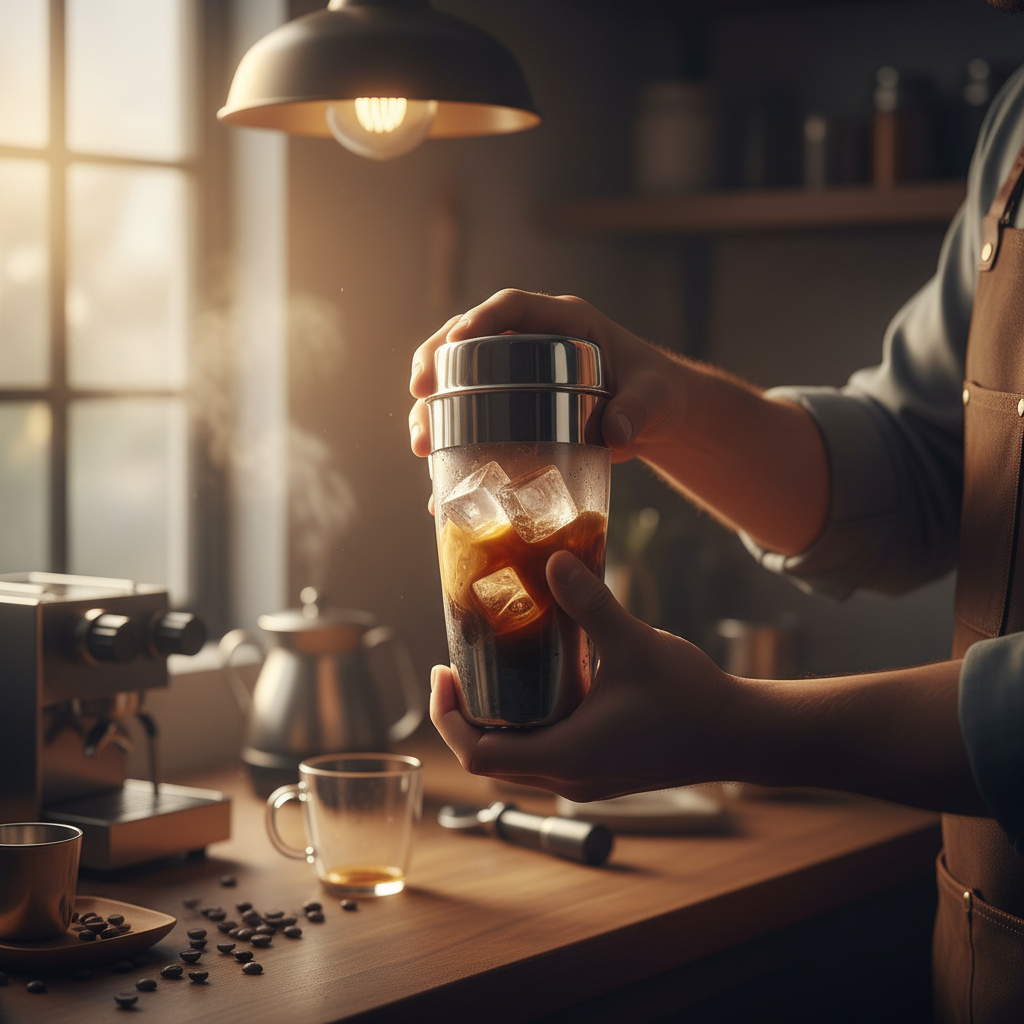 Shaking the Cold Brew Martini cocktail