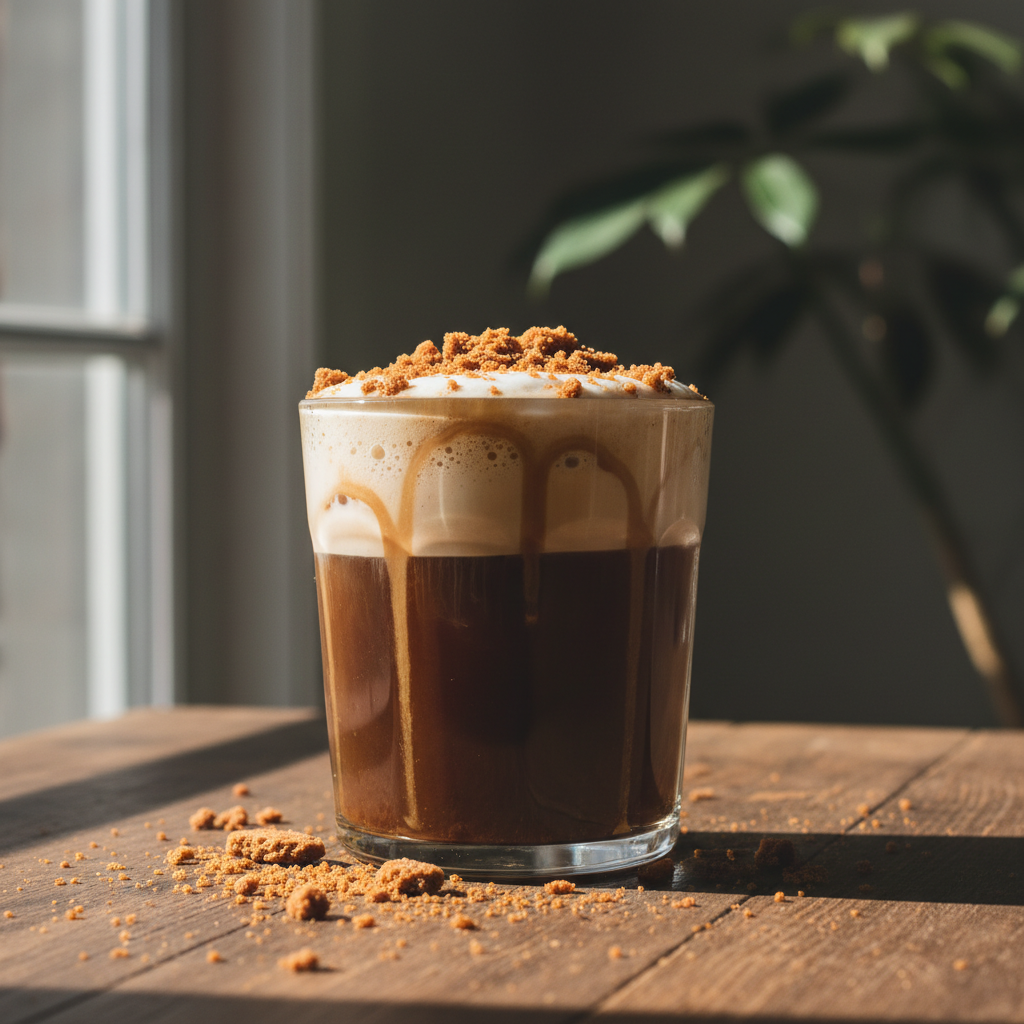 Finished cookie butter cold brew drink ready to enjoy