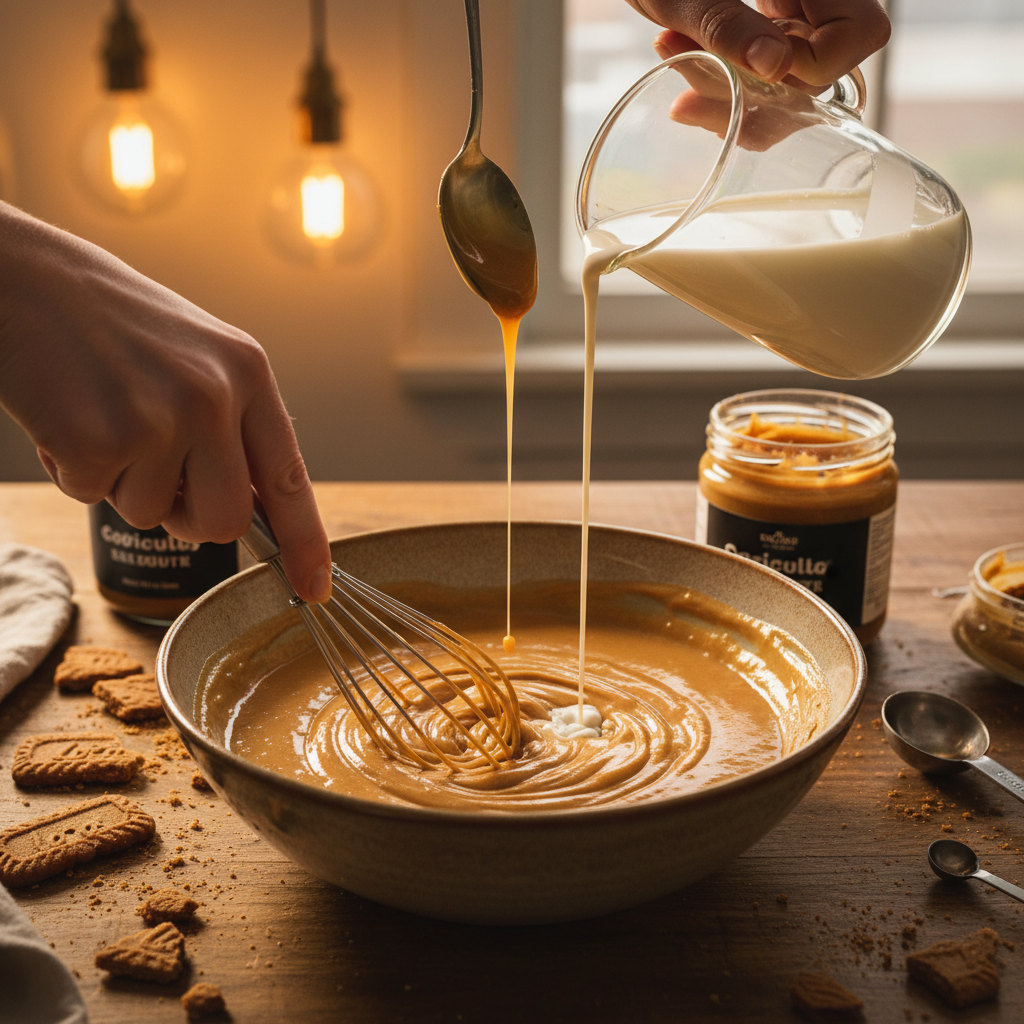 Whisking cookie butter cream mixture