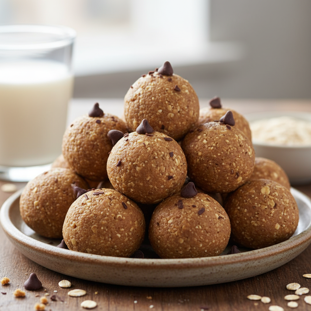 Finished rolled cookie dough protein balls ready to eat