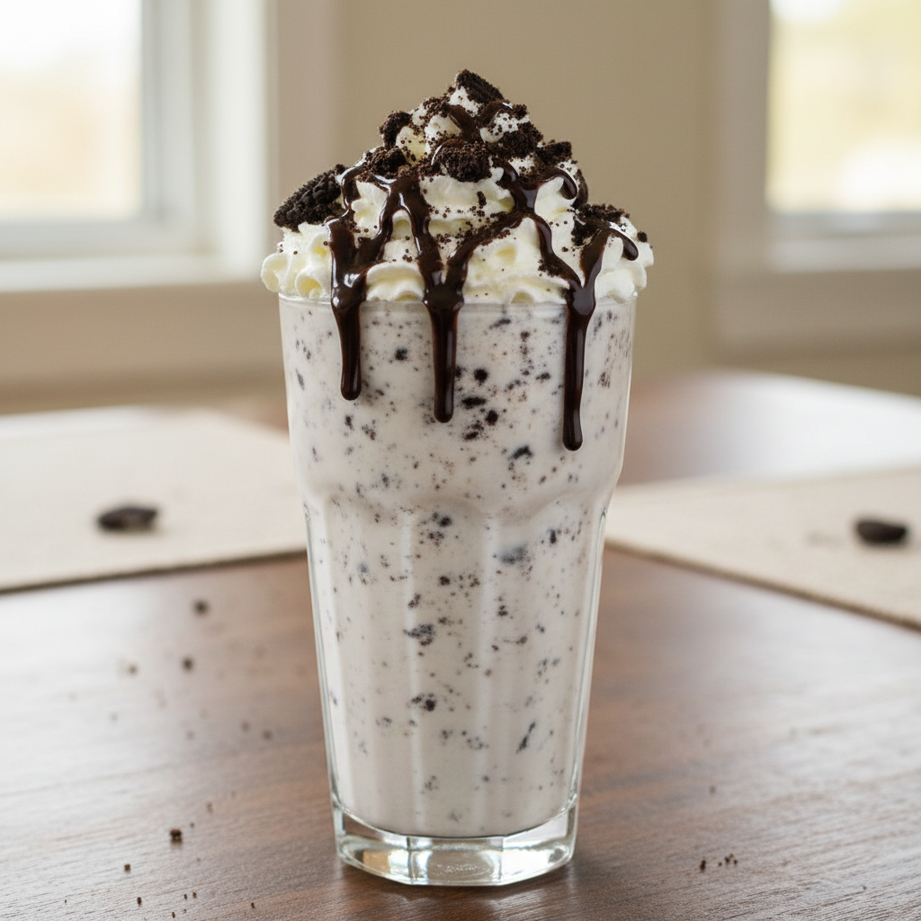 Served Cookies & Cream Protein Shake with toppings