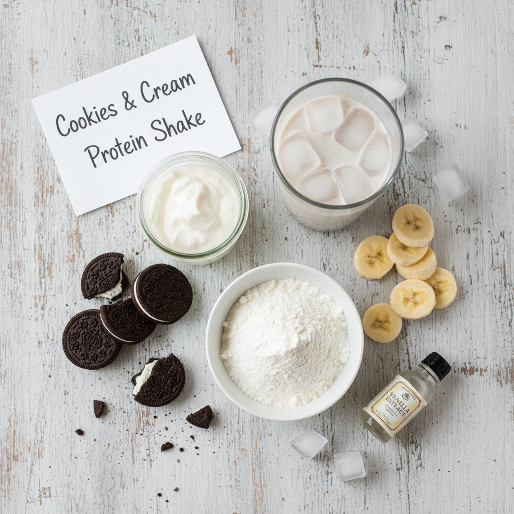 Ingredients for Cookies & Cream Protein Shake