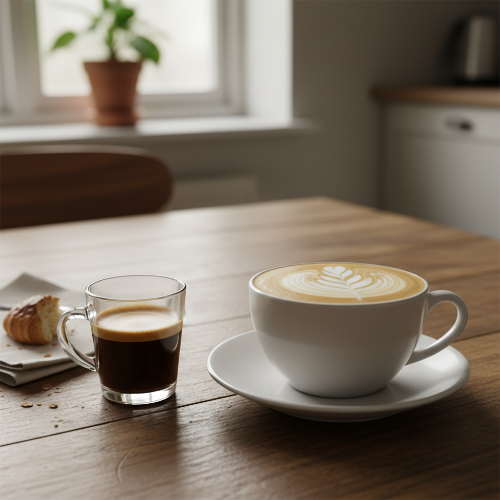 Popular coffee cups of cortado and flat white in cafes