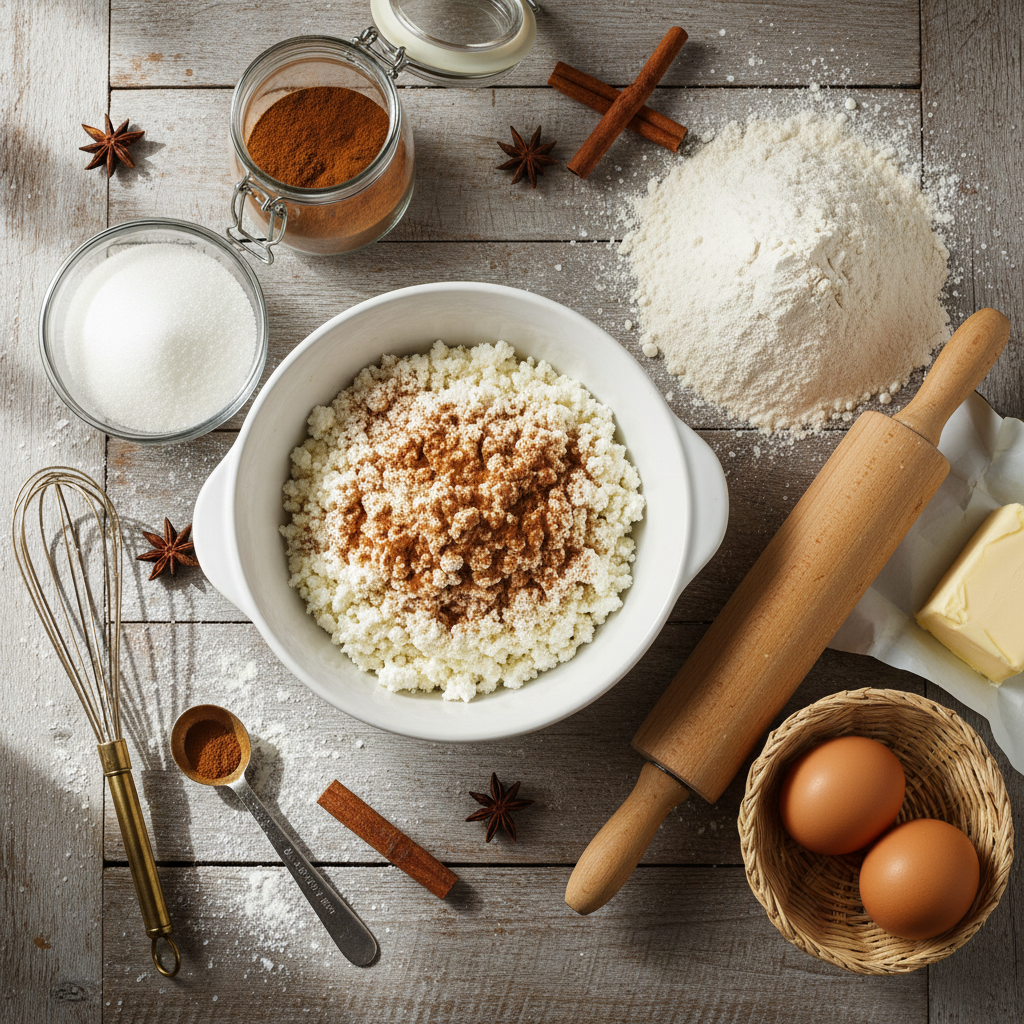 Ingredients measured out for cinnamon rolls