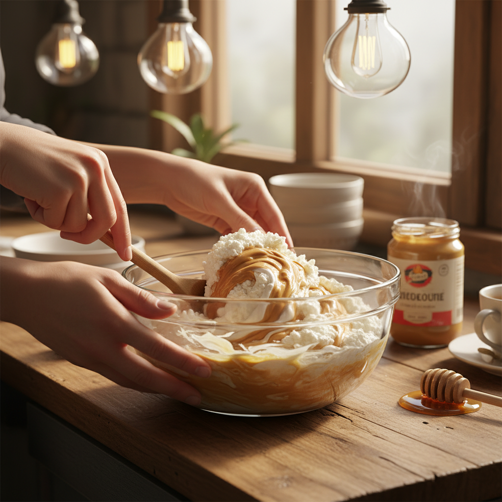 Mixing Cottage Cheese Cookie Dough ingredients