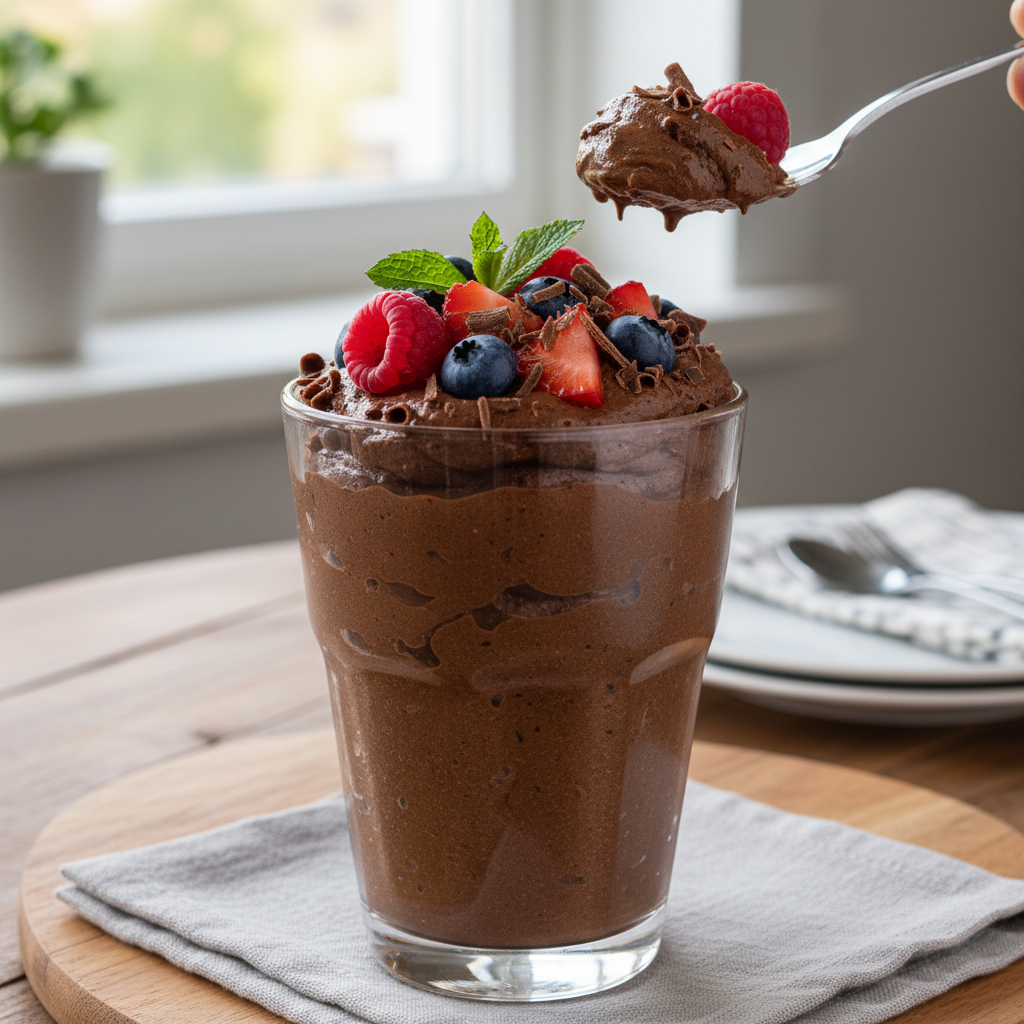 Served chocolate mousse with berries