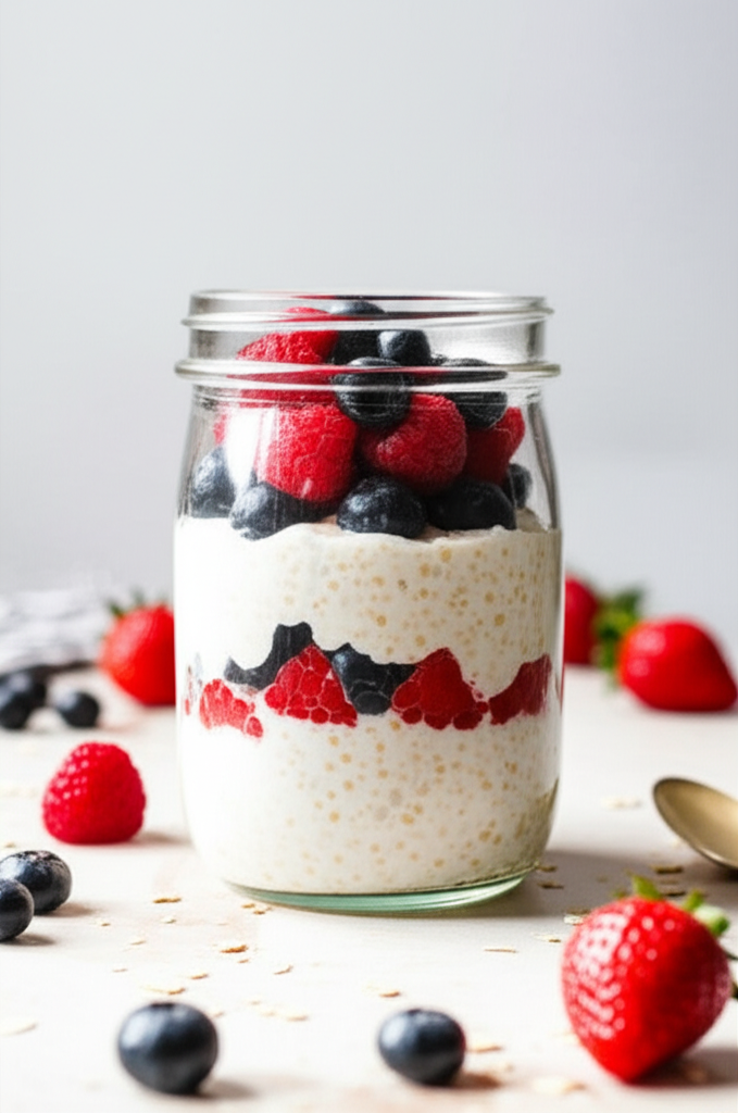 Cottage Cheese Overnight Oats bowl with creamy texture