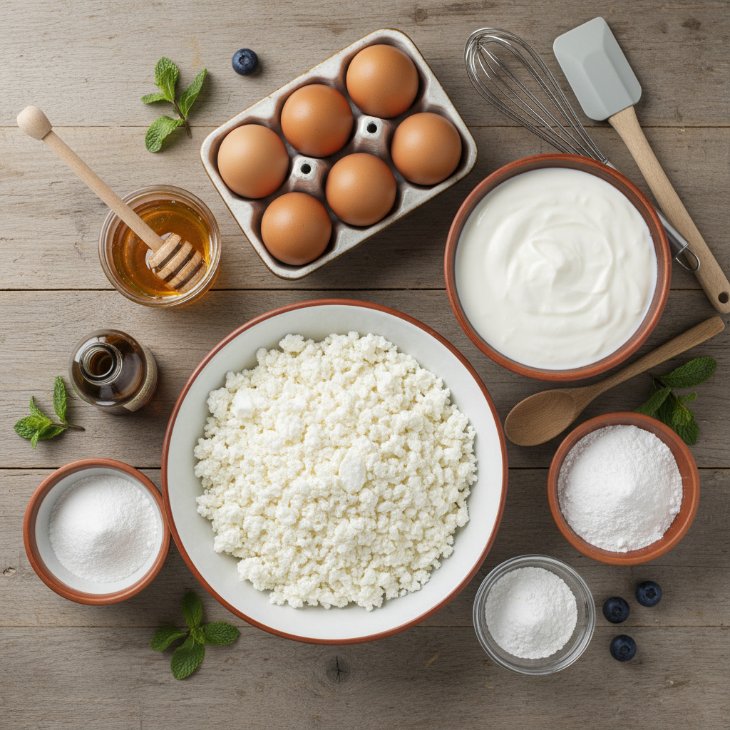 Ingredients for Cottage Cheese and Yogurt Egg Cheesecake