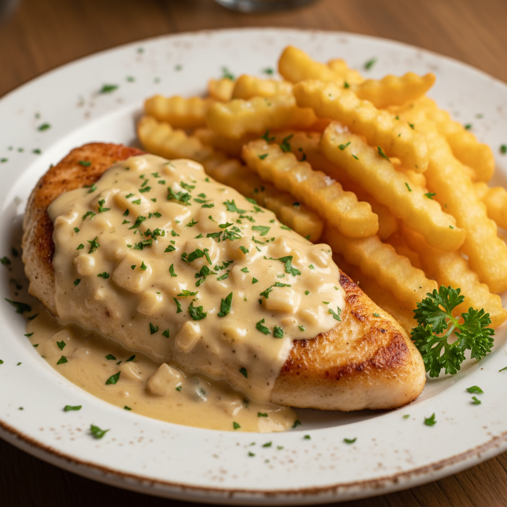 Delicious chicken fillet plated and ready to serve