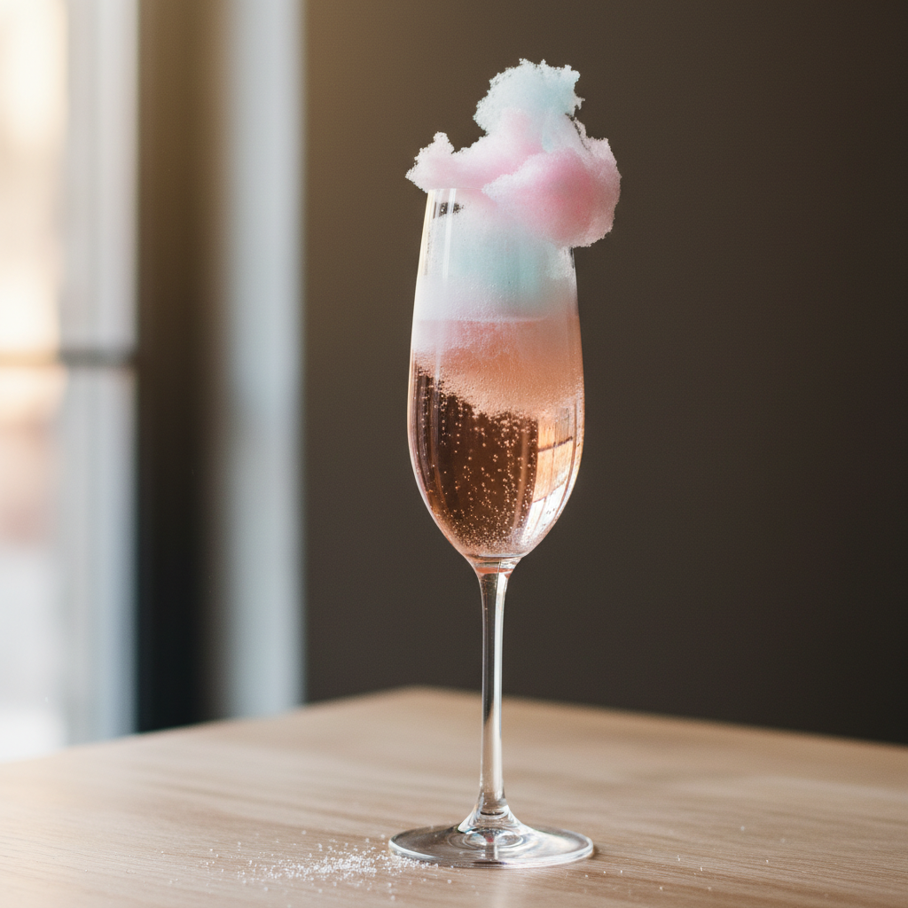 Finished Cotton Candy Champagne cocktail ready to drink