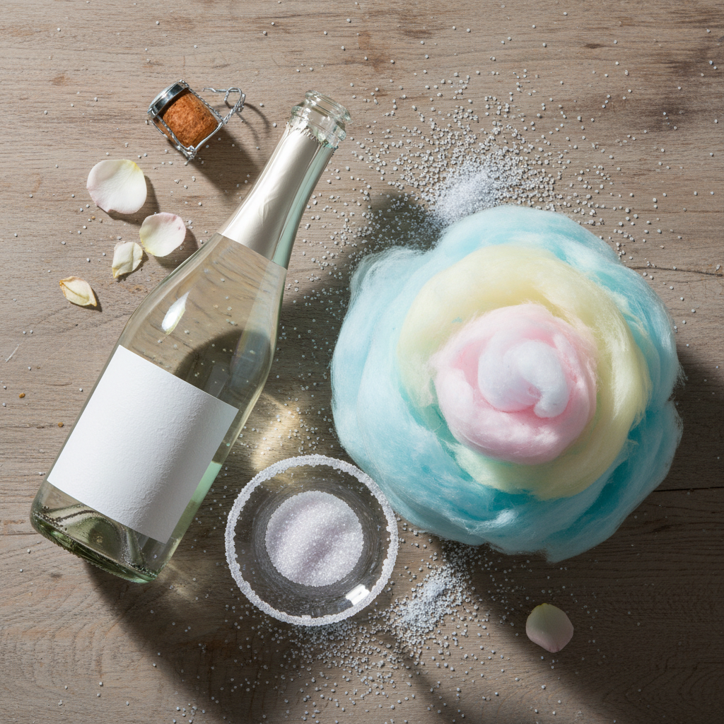 Ingredients for Cotton Candy Champagne: champagne, cotton candy, sugar