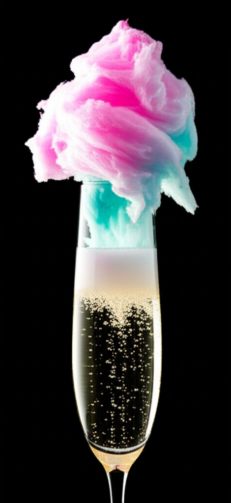 Cotton Candy Champagne party drink in a flute glass