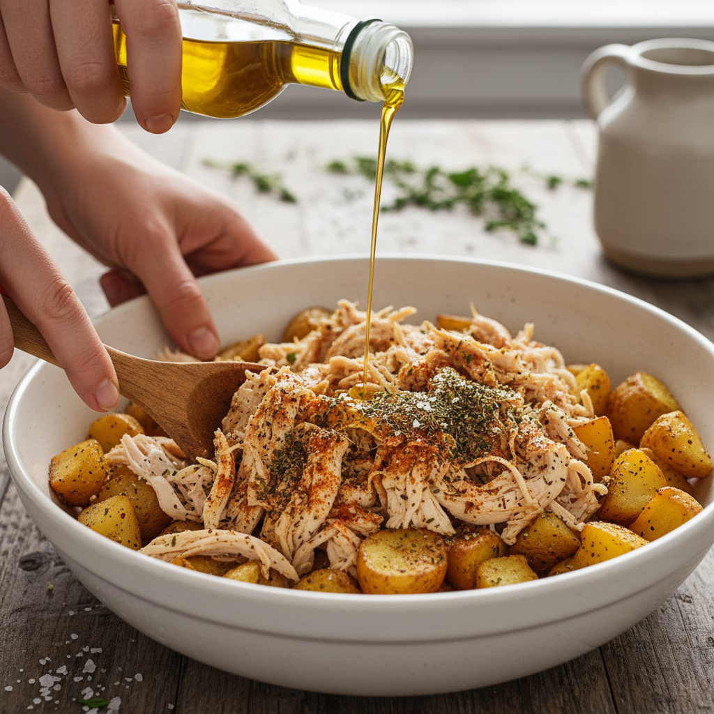 Ingredients laid out for rotisserie chicken shepherd's pie